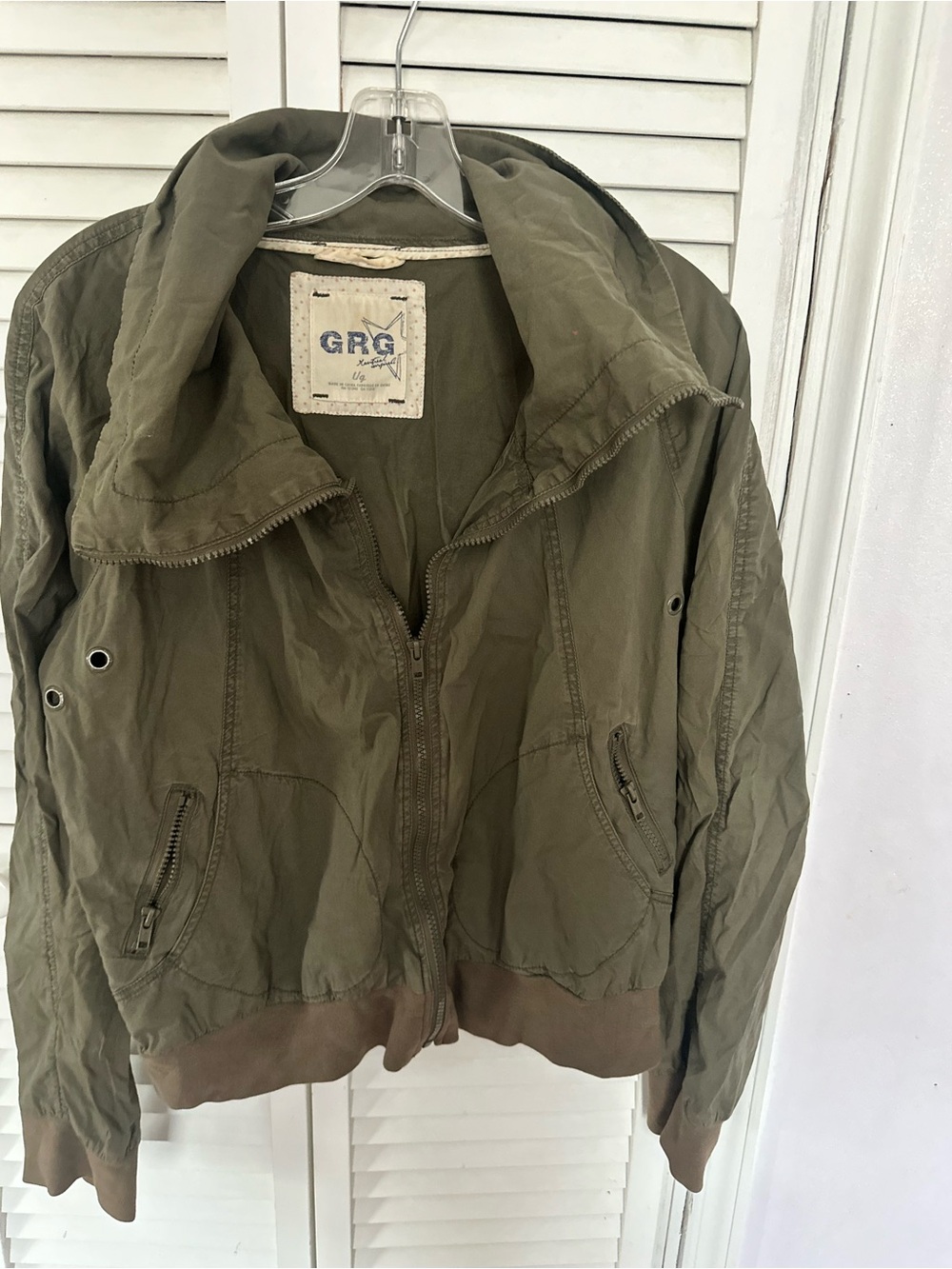 Garage Olive Green Zip Bomber Jacket